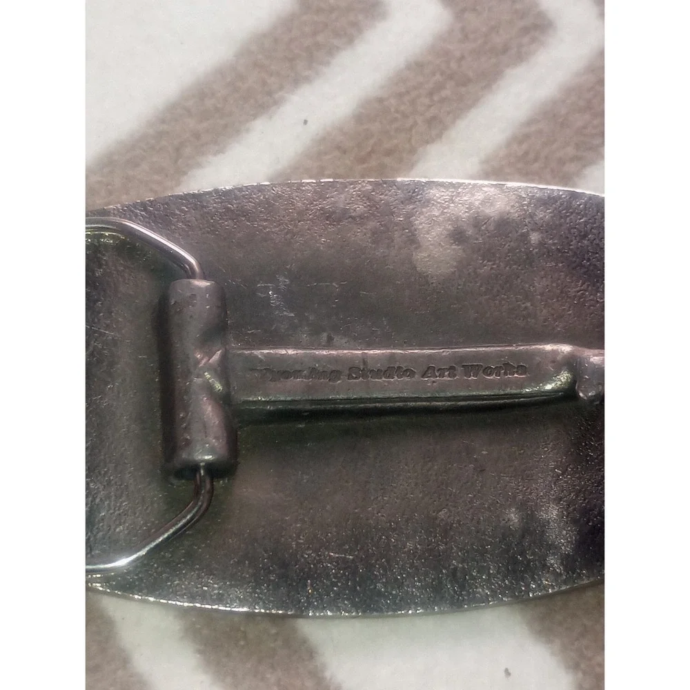 Wyoming Studio Art Works Telephone Industry‎ Belt Buckle Pewter Rectangular 70s